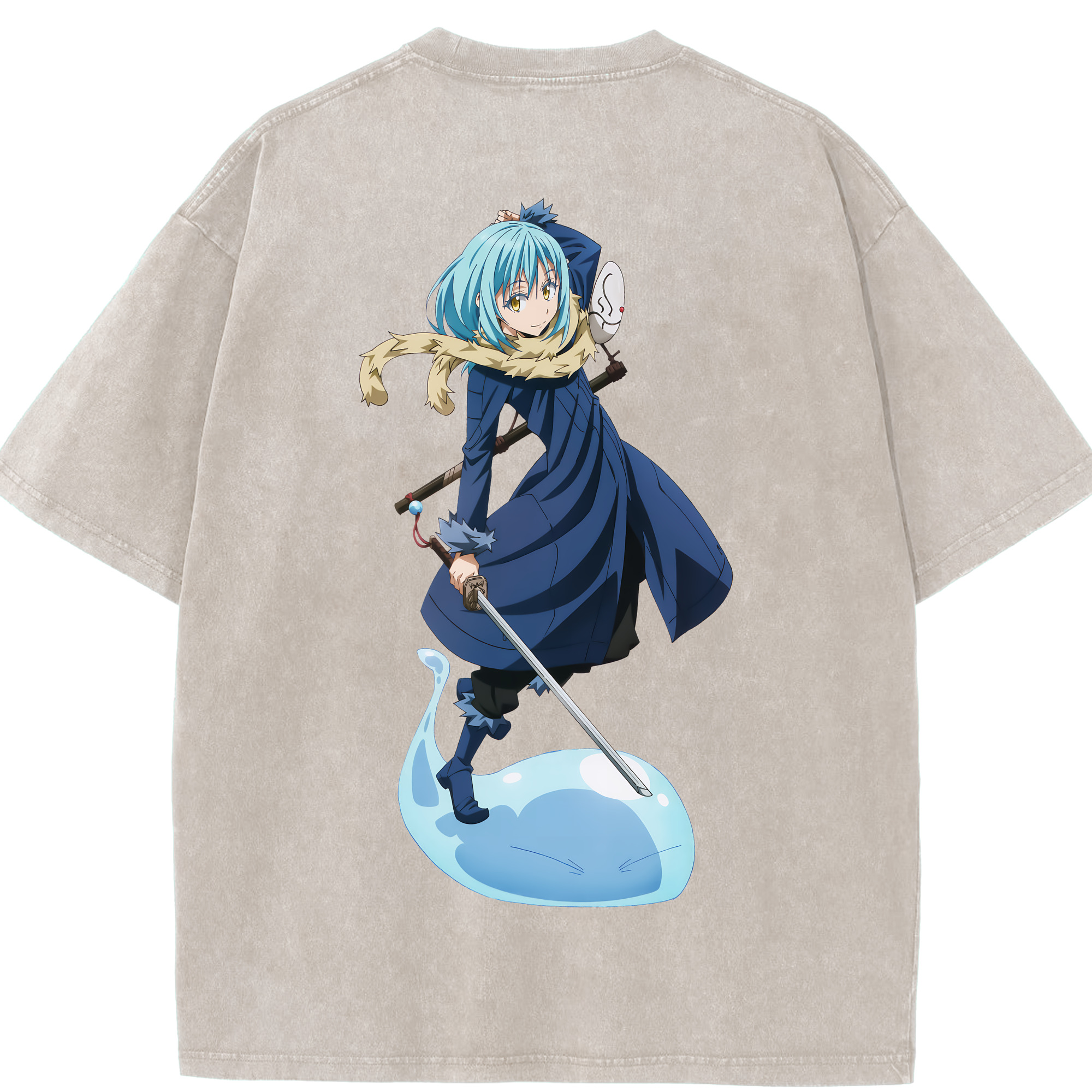 （画像用） 転スラ Regarding Reincarnated to Slime 綿100% ヴィンテージ風 半袖Tシャツ（背面プリント）