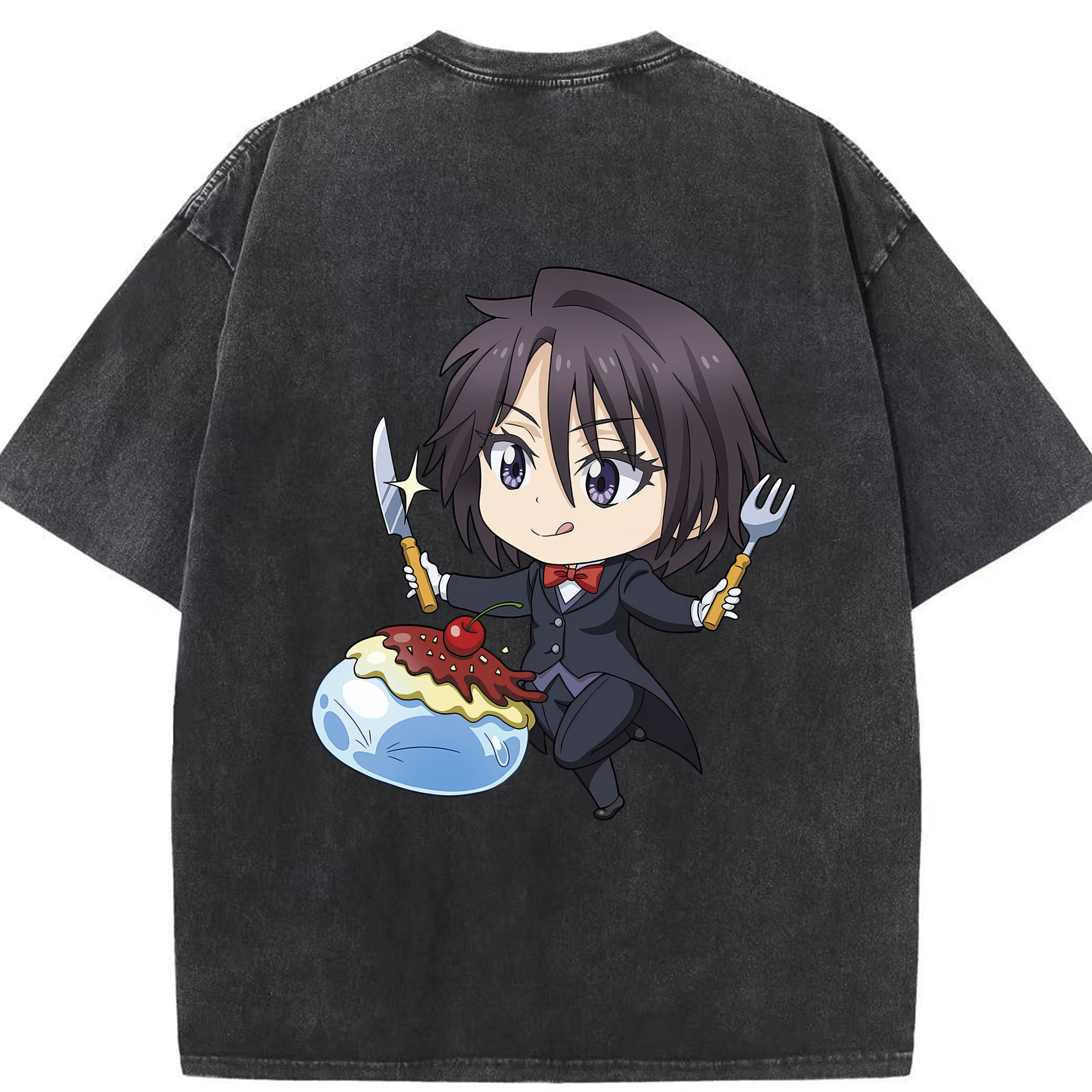 （画像用） 転スラ Regarding Reincarnated to Slime 綿100% ヴィンテージ風 半袖Tシャツ（背面プリント）