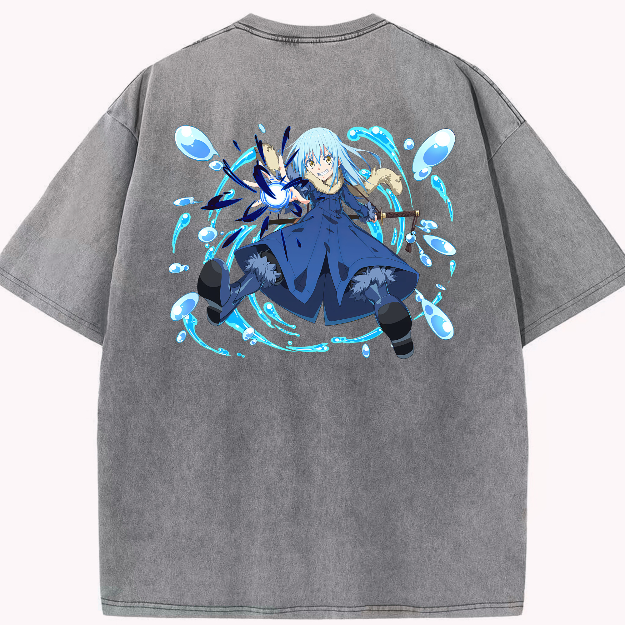 （画像用） 転スラ Regarding Reincarnated to Slime 綿100% ヴィンテージ風 半袖Tシャツ（背面プリント）