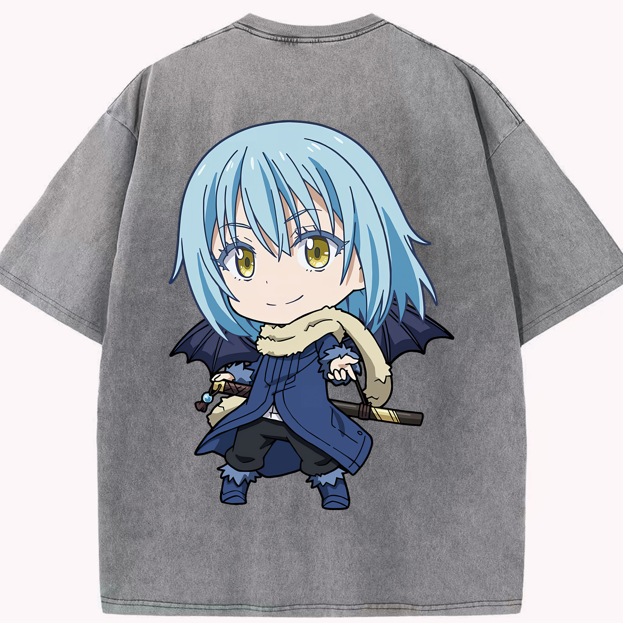 （画像用） 転スラ Regarding Reincarnated to Slime 綿100% ヴィンテージ風 半袖Tシャツ（背面プリント）