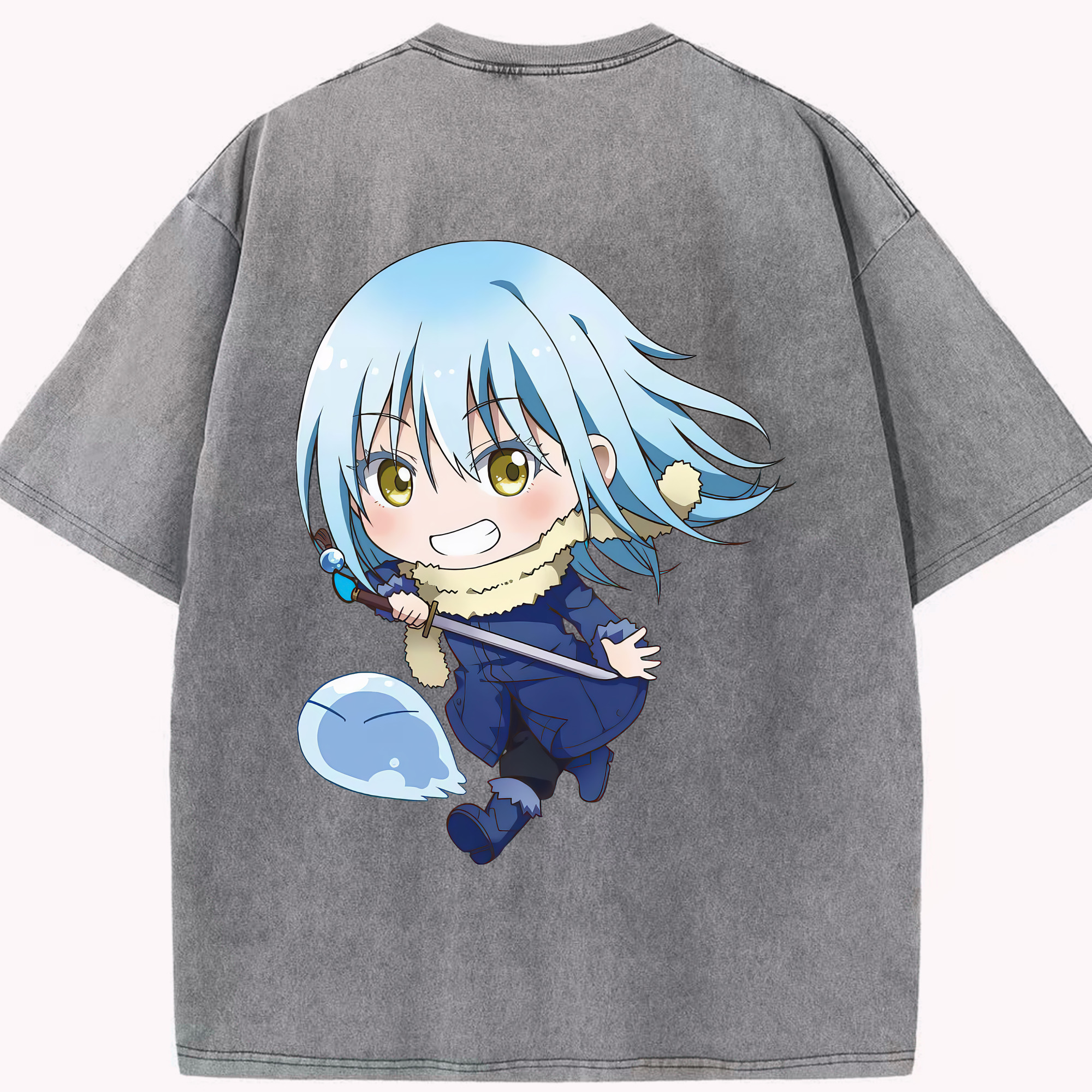 （画像用） 転スラ Regarding Reincarnated to Slime 綿100% ヴィンテージ風 半袖Tシャツ（背面プリント）