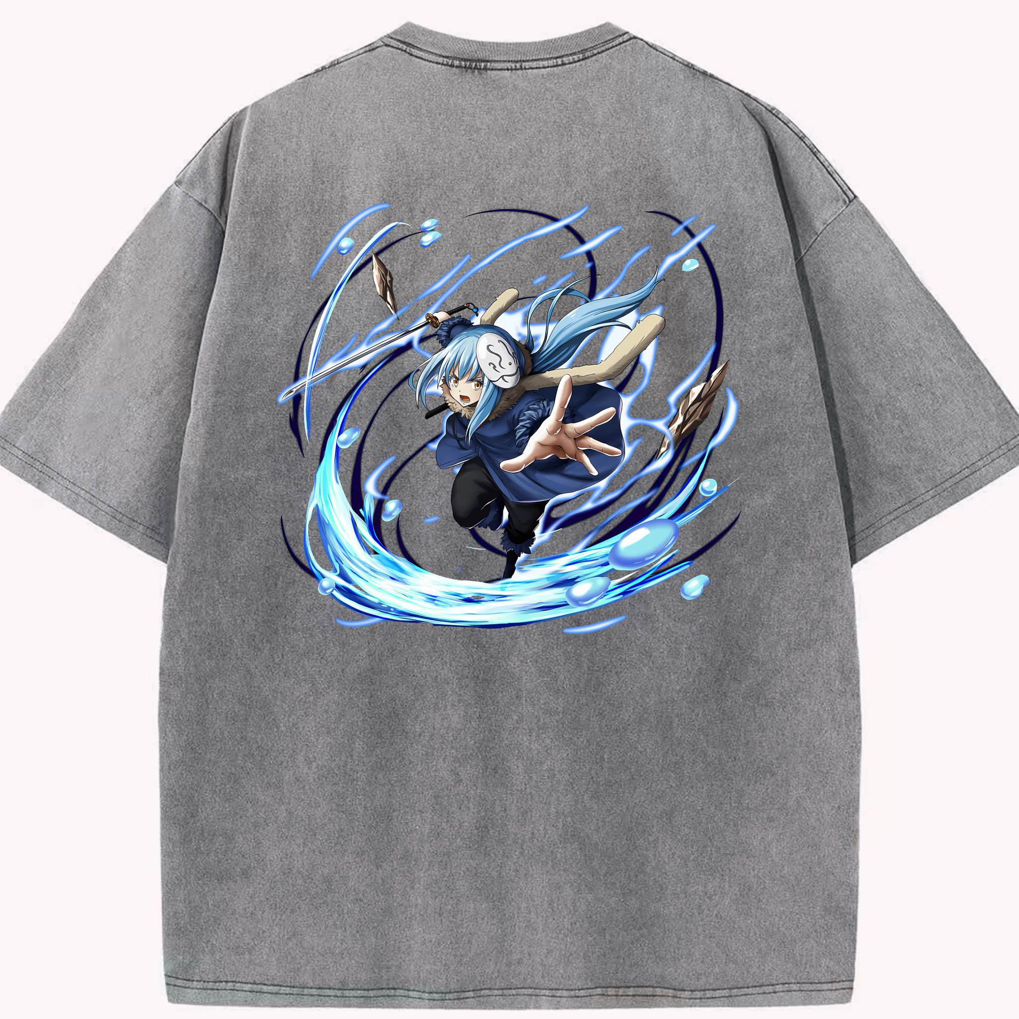 （画像用） 転スラ Regarding Reincarnated to Slime 綿100% ヴィンテージ風 半袖Tシャツ（背面プリント）