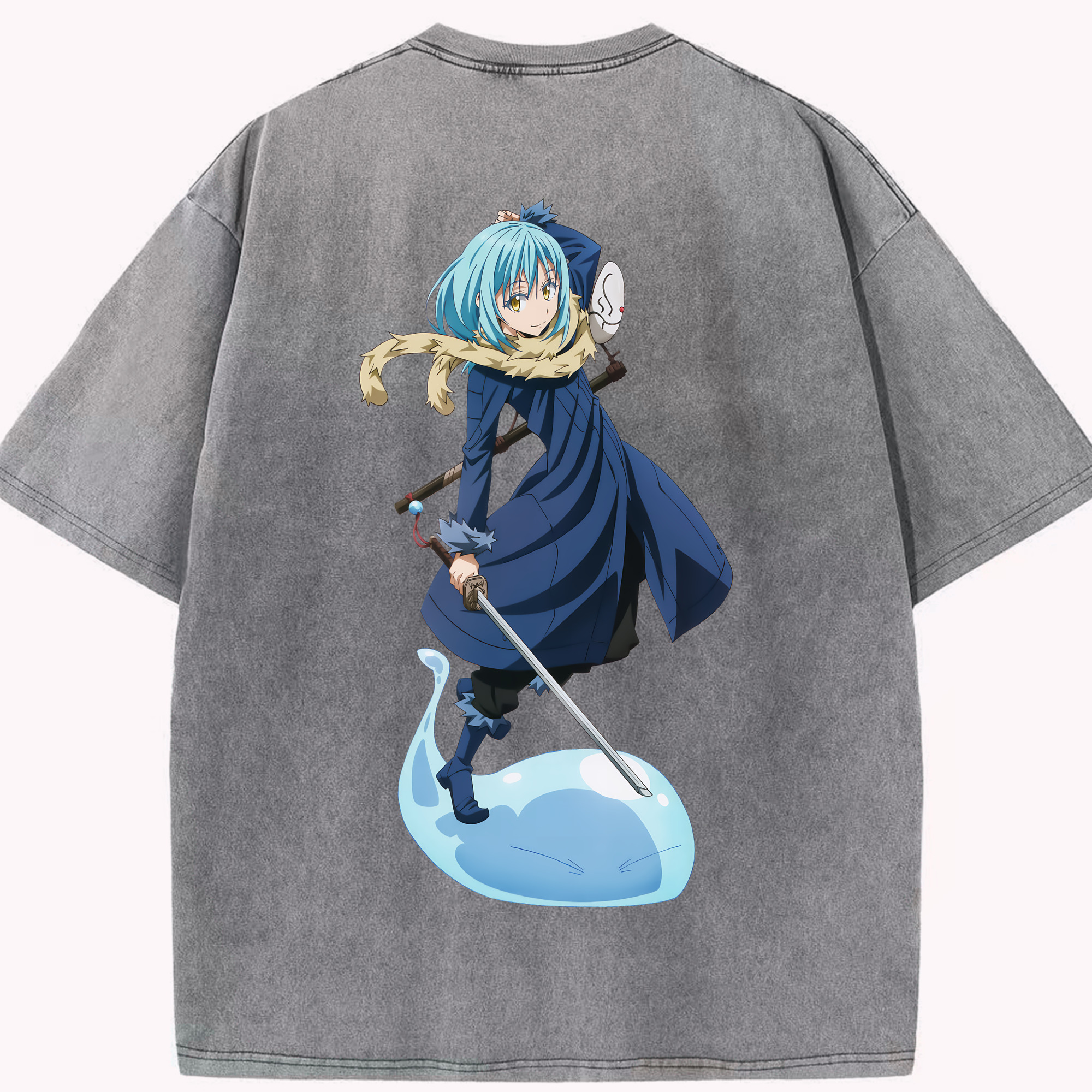 （画像用） 転スラ Regarding Reincarnated to Slime 綿100% ヴィンテージ風 半袖Tシャツ（背面プリント）