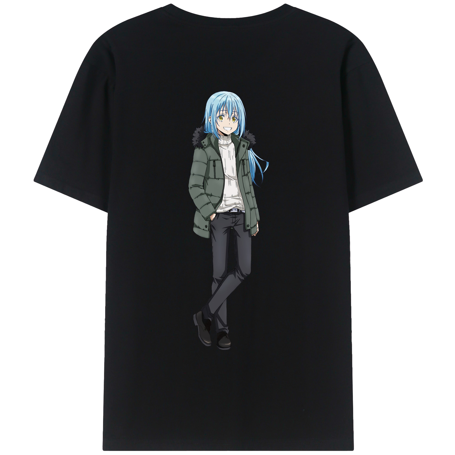 （画像用） 転スラ Regarding Reincarnated to Slime 綿100％ メンズ半袖Tシャツ（バックプリント） 通気性