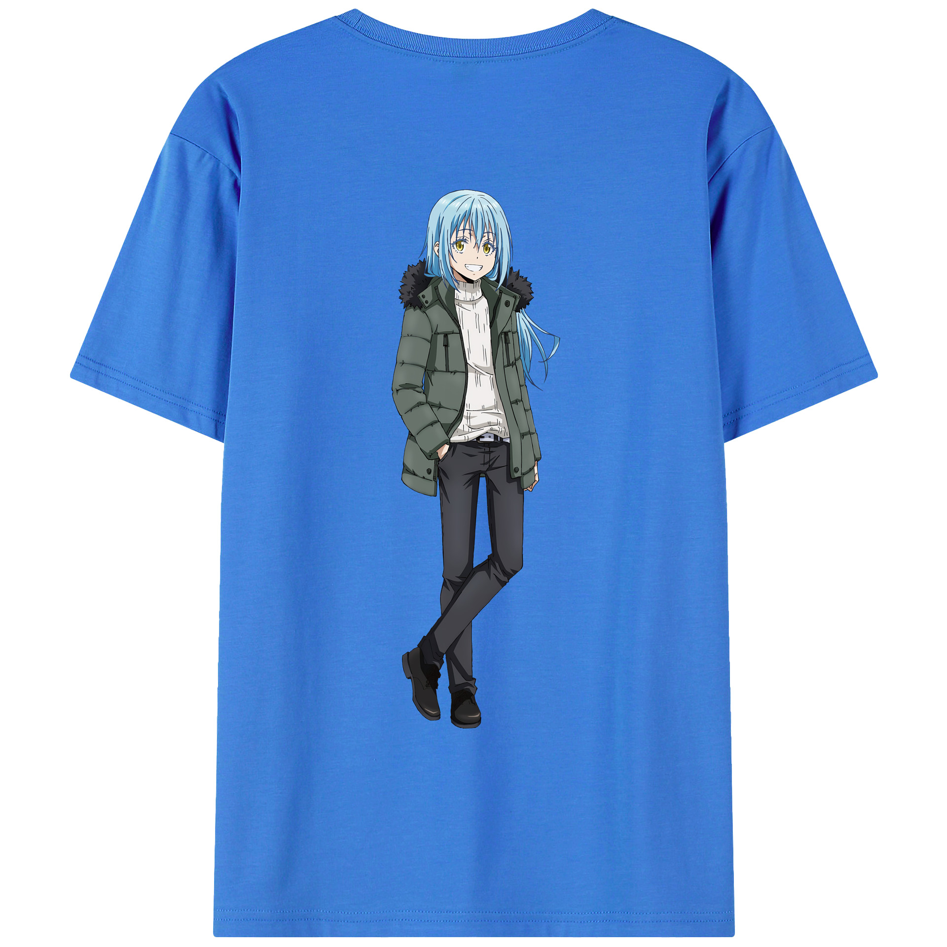 （画像用） 転スラ Regarding Reincarnated to Slime 綿100％ メンズ半袖Tシャツ（バックプリント） 通気性
