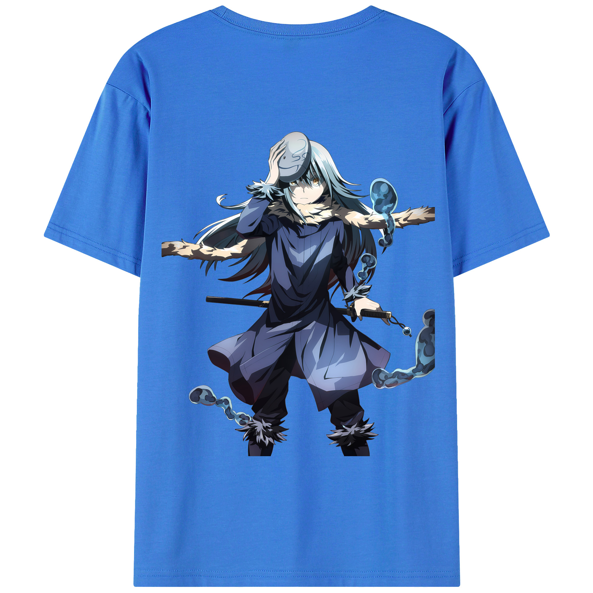 （画像用） 転スラ Regarding Reincarnated to Slime 綿100％ メンズ半袖Tシャツ（バックプリント） 通気性