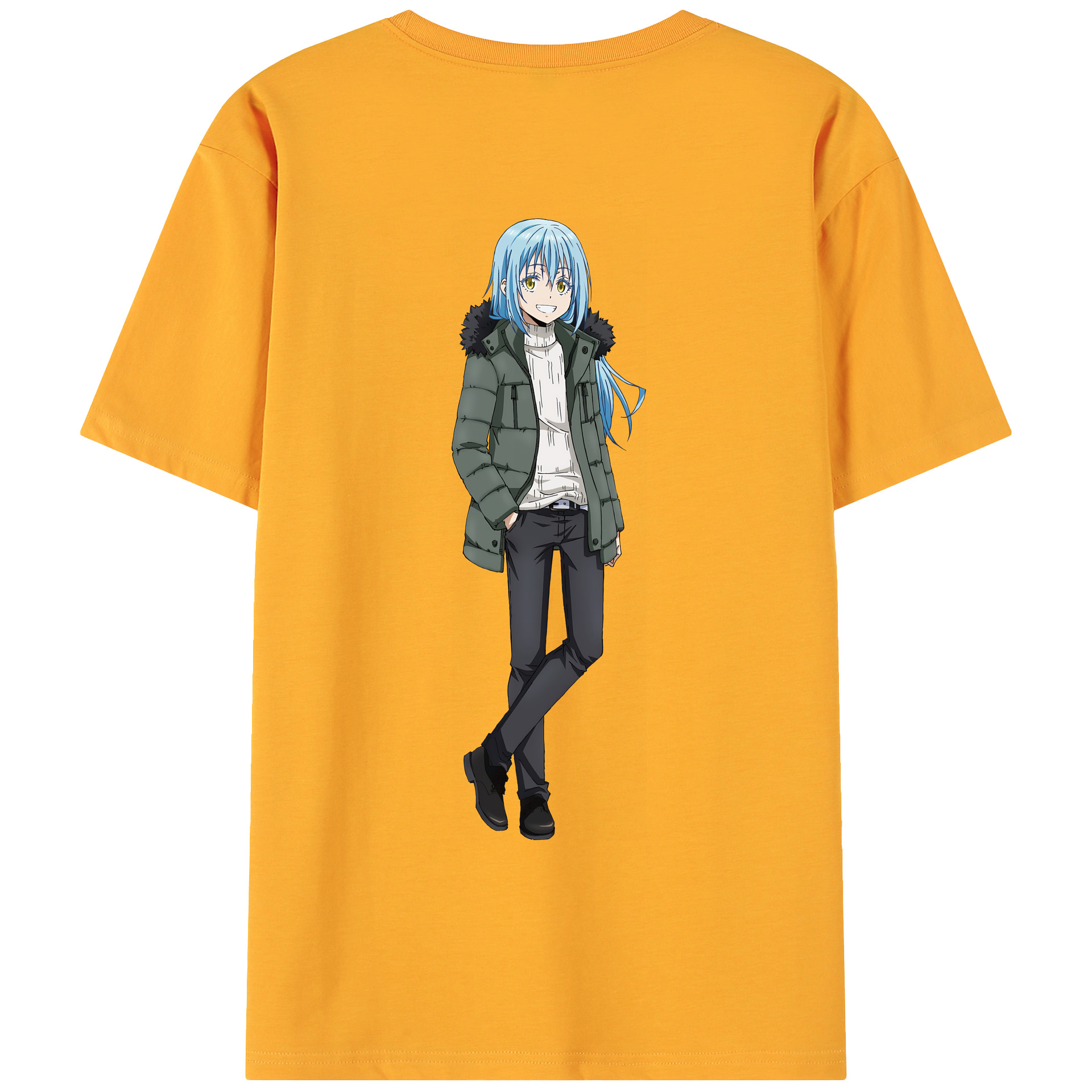 （画像用） 転スラ Regarding Reincarnated to Slime 綿100％ メンズ半袖Tシャツ（バックプリント） 通気性