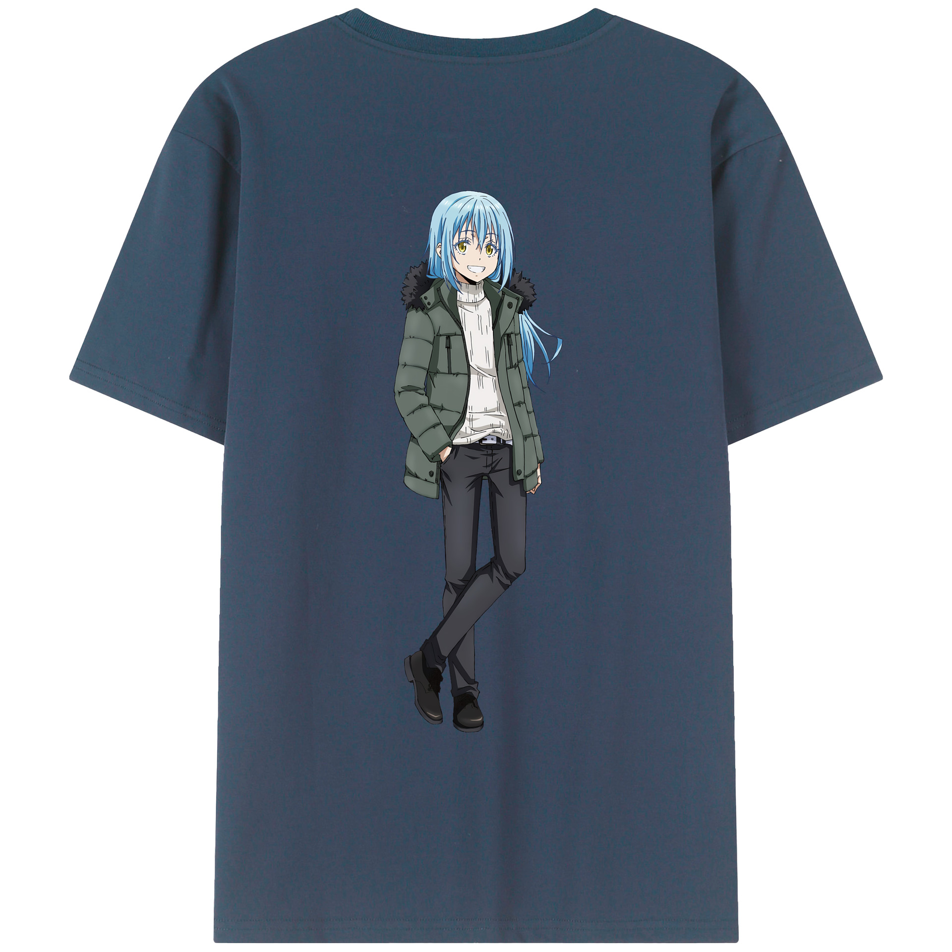 （画像用） 転スラ Regarding Reincarnated to Slime 綿100％ メンズ半袖Tシャツ（バックプリント） 通気性