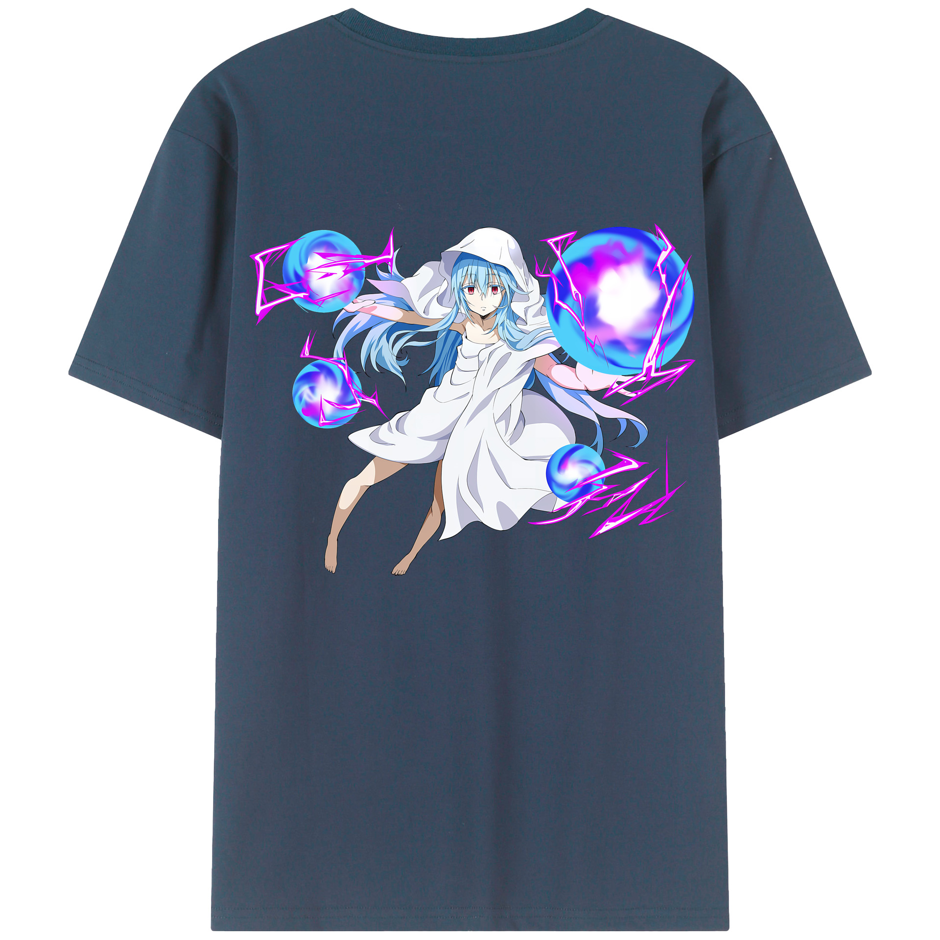 （画像用） 転スラ Regarding Reincarnated to Slime 綿100％ メンズ半袖Tシャツ（バックプリント） 通気性