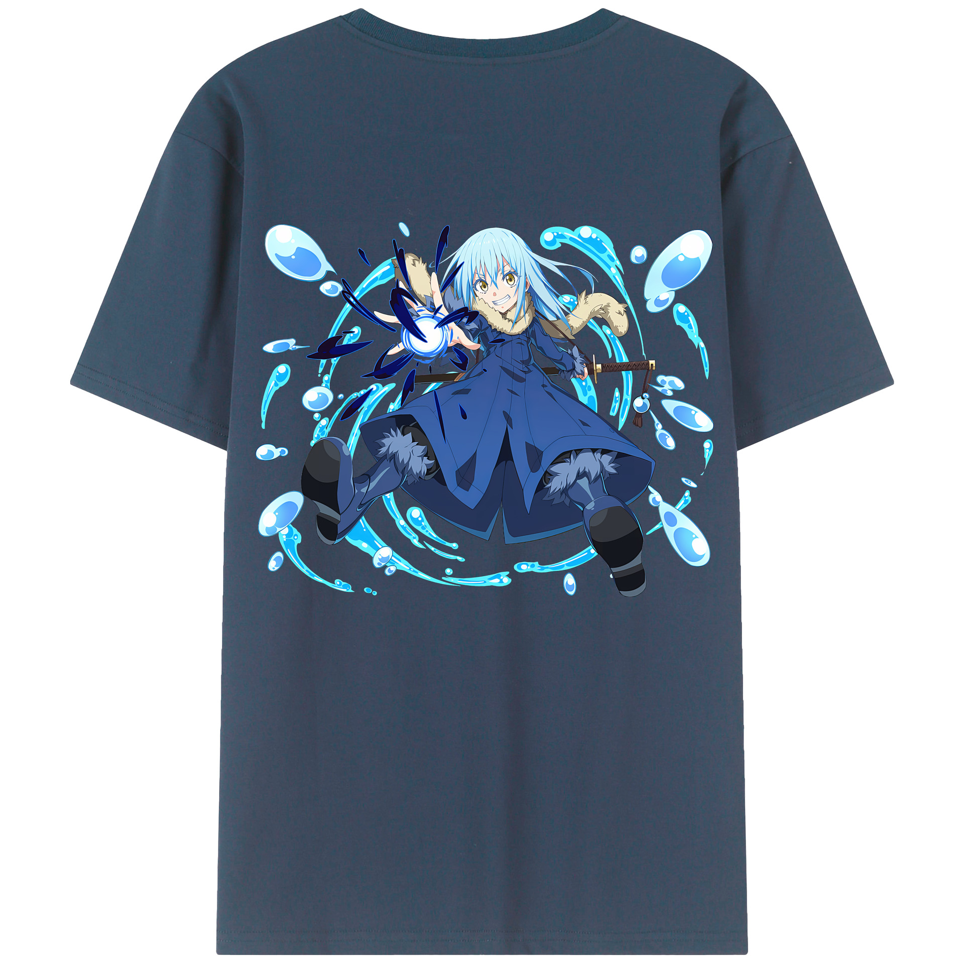 （画像用） 転スラ Regarding Reincarnated to Slime 綿100％ メンズ半袖Tシャツ（バックプリント） 通気性