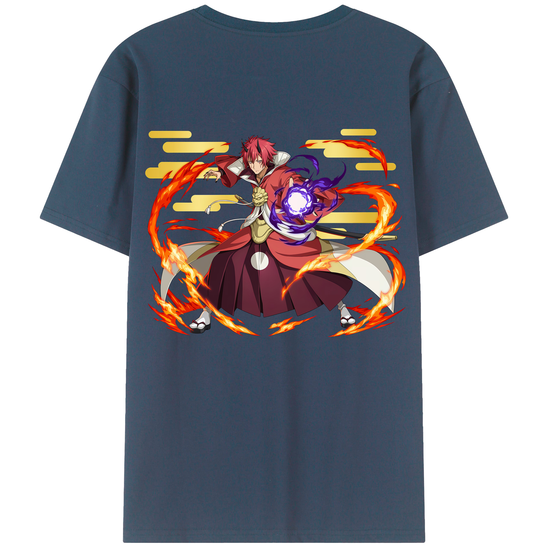 （画像用） 転スラ Regarding Reincarnated to Slime 綿100％ メンズ半袖Tシャツ（バックプリント） 通気性