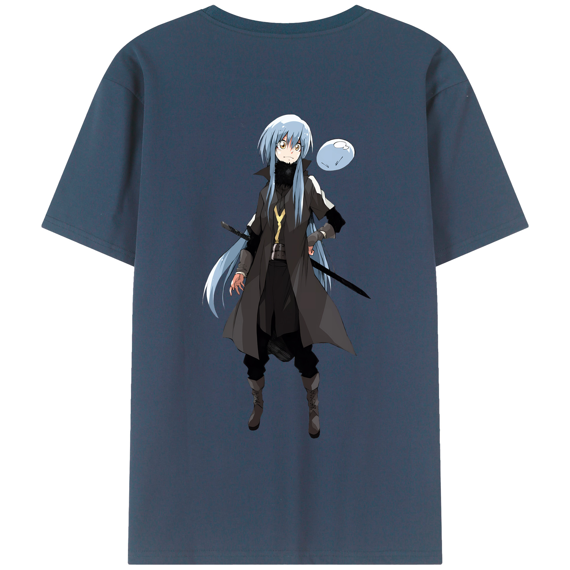 （画像用） 転スラ Regarding Reincarnated to Slime 綿100％ メンズ半袖Tシャツ（バックプリント） 通気性