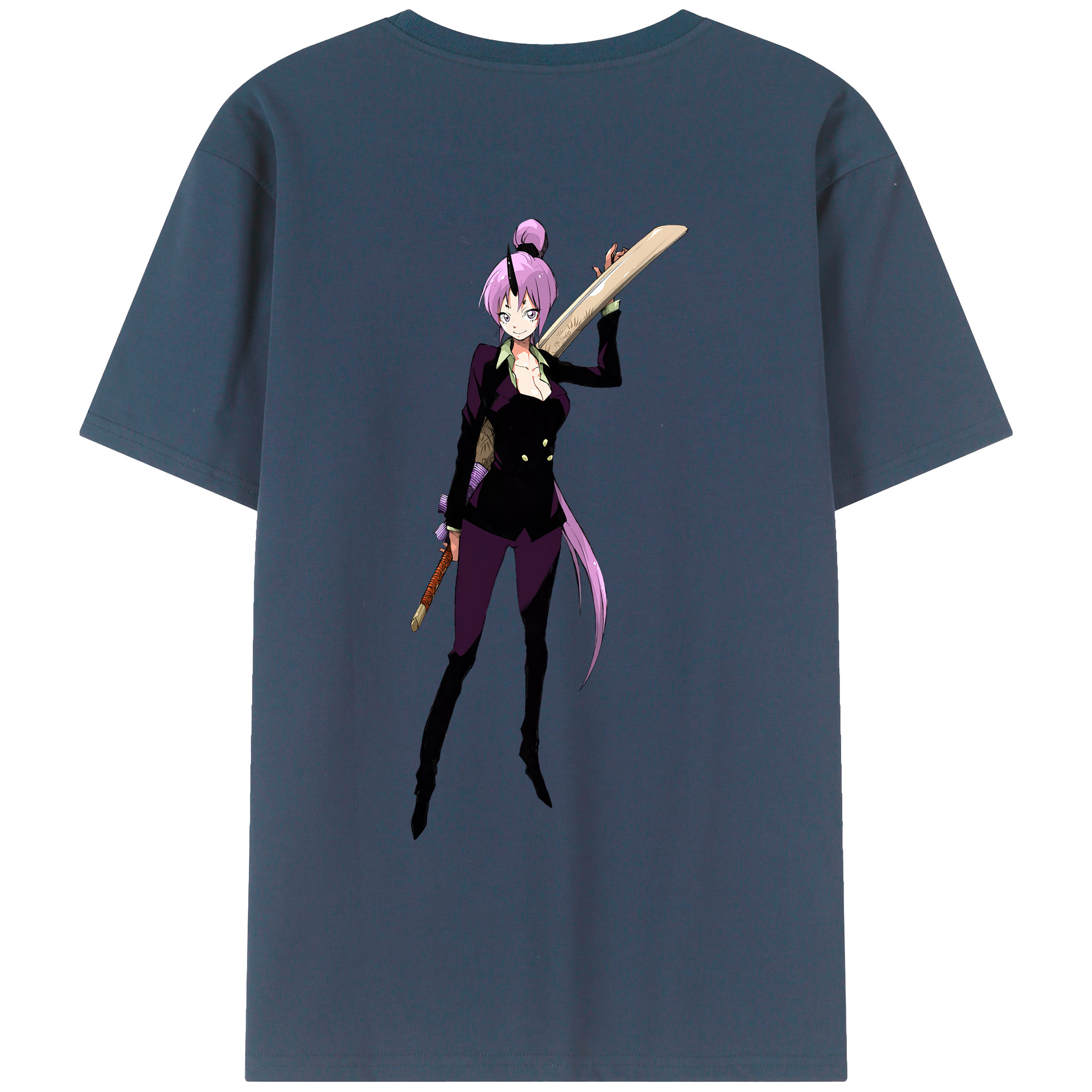 （画像用） 転スラ Regarding Reincarnated to Slime 綿100％ メンズ半袖Tシャツ（バックプリント） 通気性