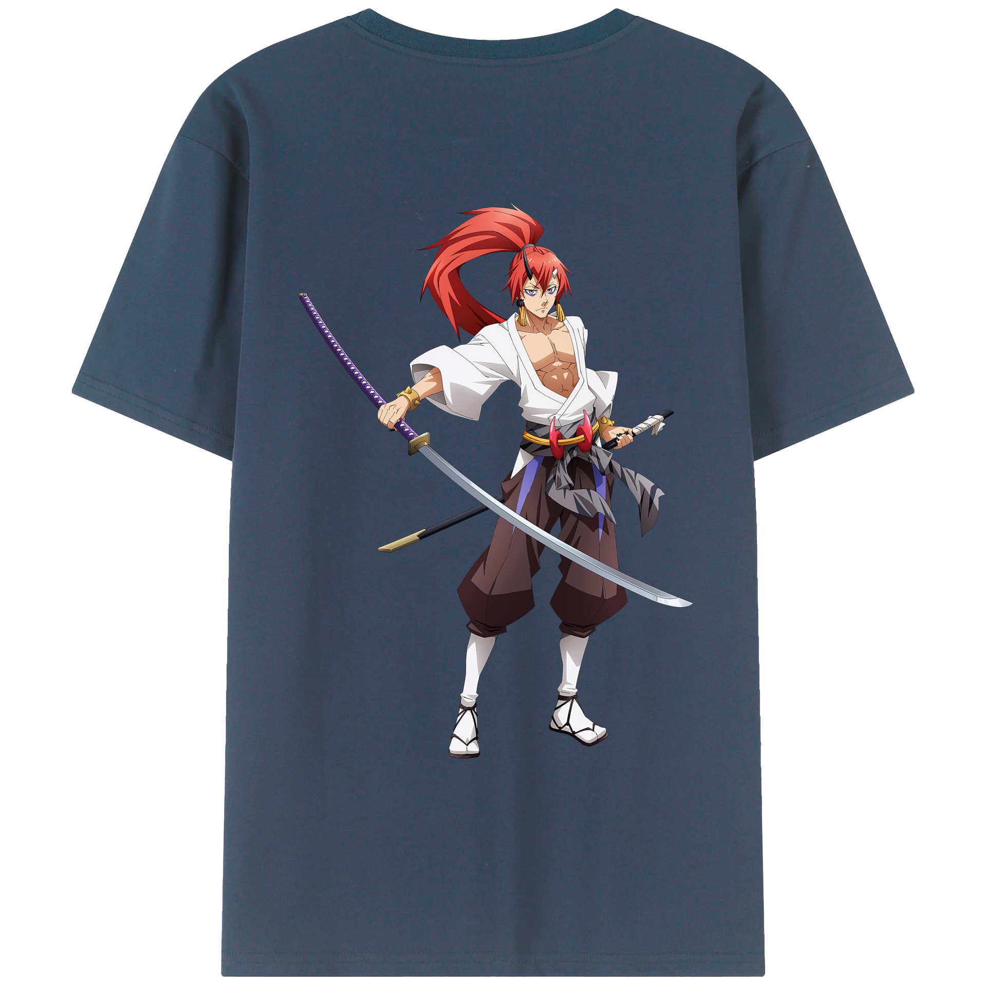 （画像用） 転スラ Regarding Reincarnated to Slime 綿100％ メンズ半袖Tシャツ（バックプリント） 通気性