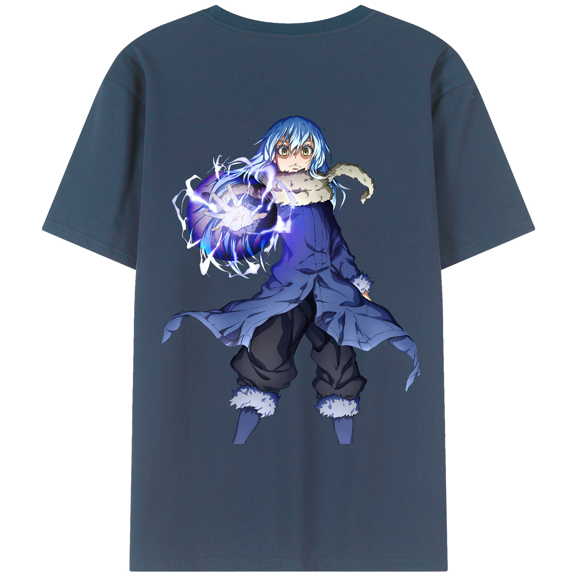 （画像用） 転スラ Regarding Reincarnated to Slime 綿100％ メンズ半袖Tシャツ（バックプリント） 通気性