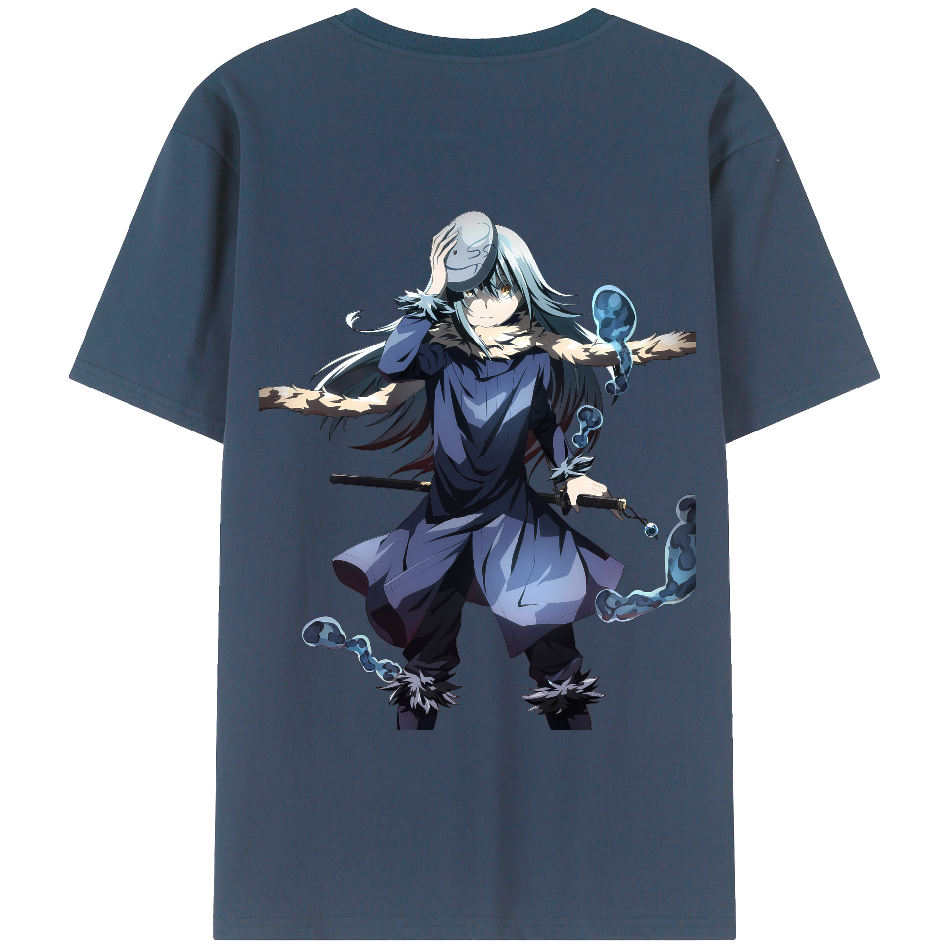 （画像用） 転スラ Regarding Reincarnated to Slime 綿100％ メンズ半袖Tシャツ（バックプリント） 通気性