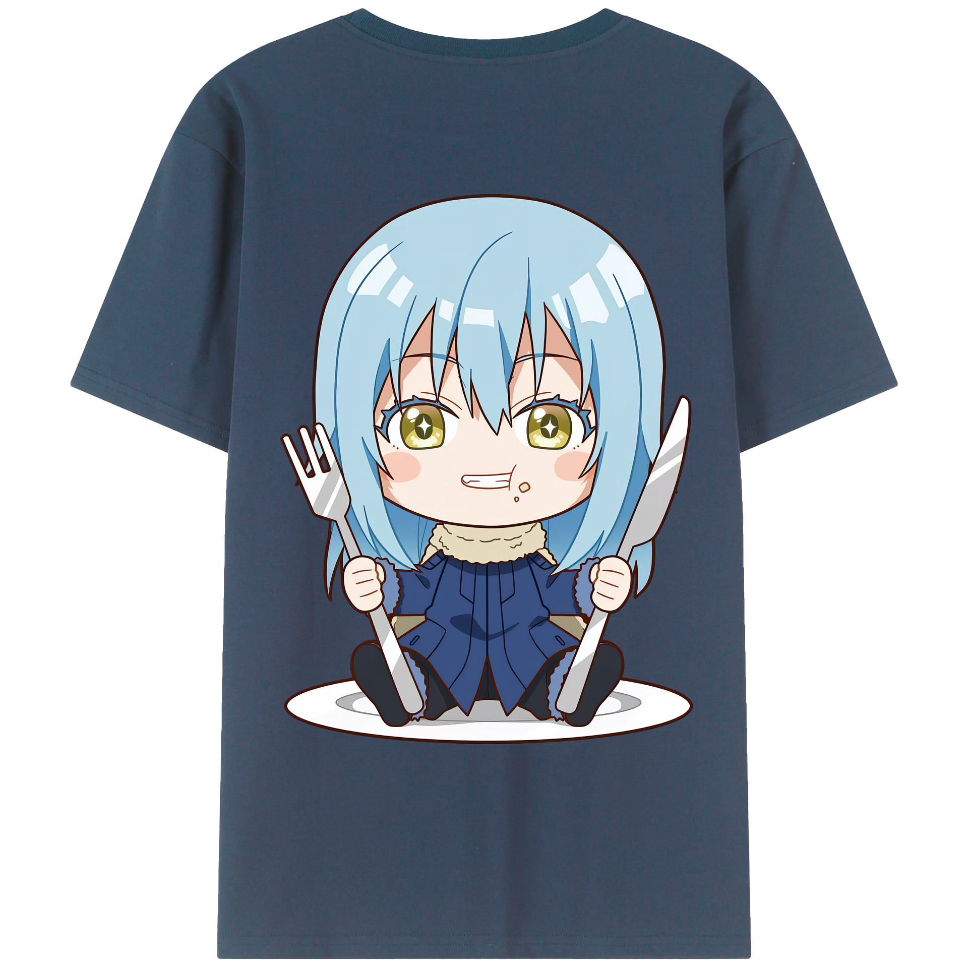 （画像用） 転スラ Regarding Reincarnated to Slime 綿100％ メンズ半袖Tシャツ（バックプリント） 通気性