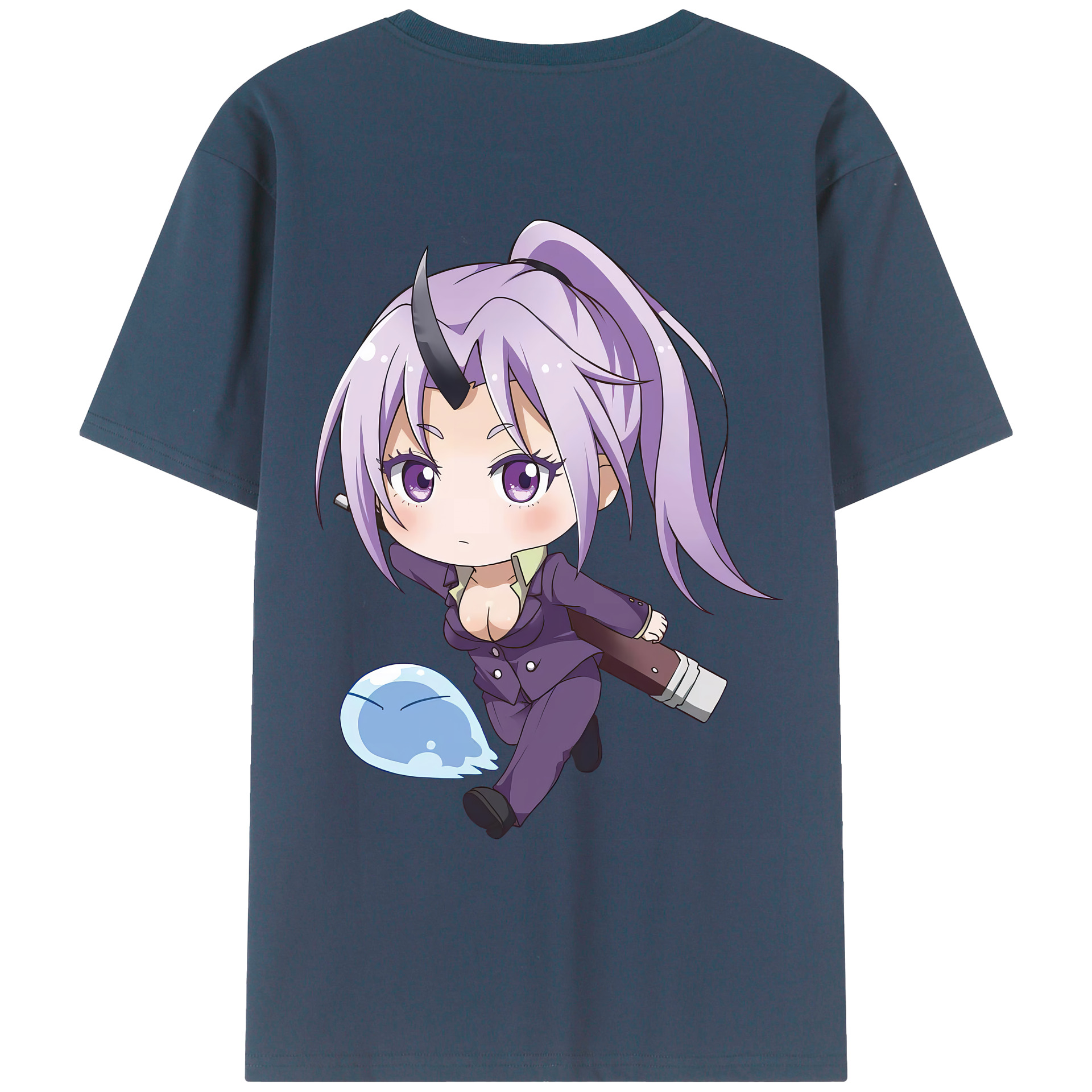（画像用） 転スラ Regarding Reincarnated to Slime 綿100％ メンズ半袖Tシャツ（バックプリント） 通気性