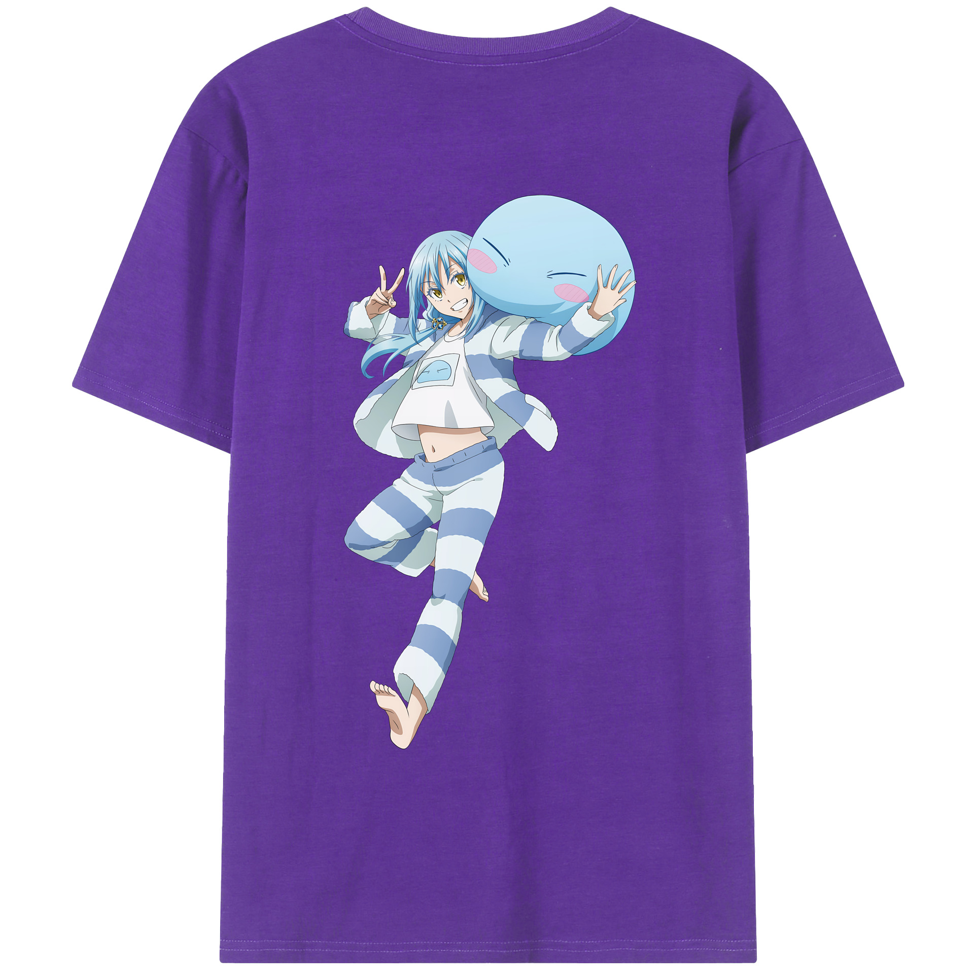 （画像用） 転スラ Regarding Reincarnated to Slime 綿100％ メンズ半袖Tシャツ（バックプリント） 通気性