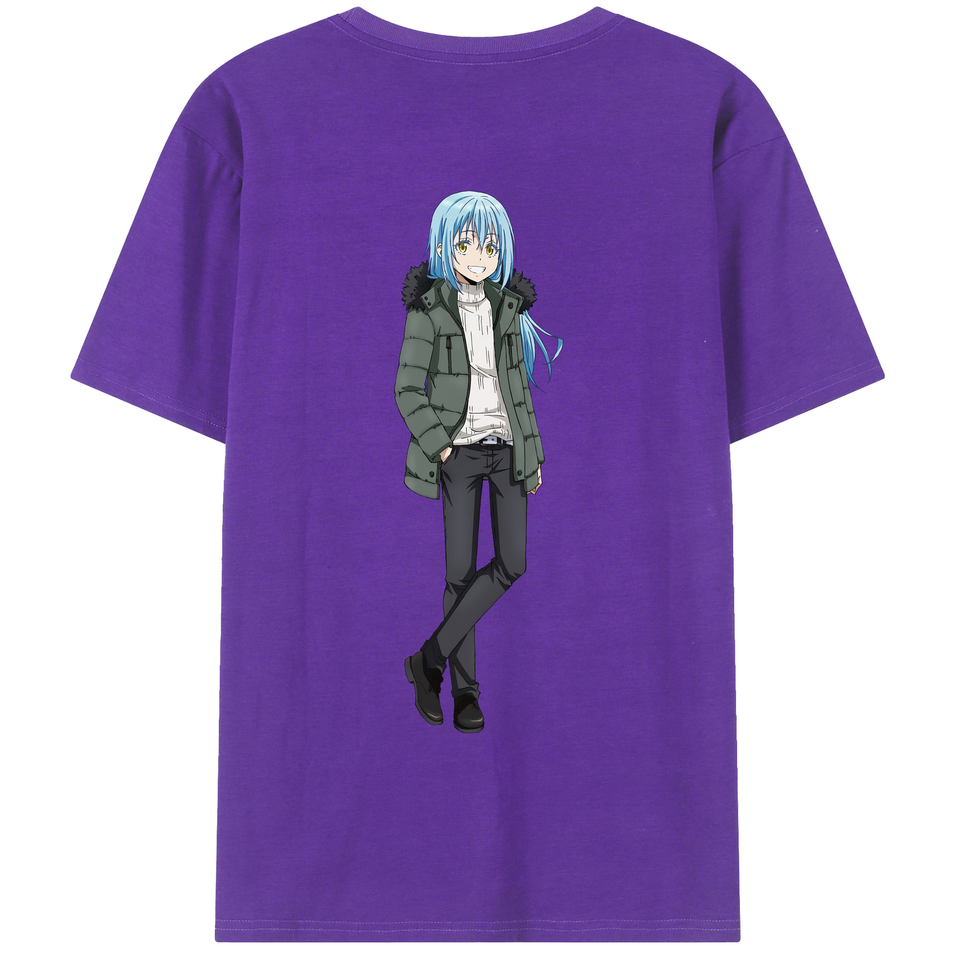 （画像用） 転スラ Regarding Reincarnated to Slime 綿100％ メンズ半袖Tシャツ（バックプリント） 通気性