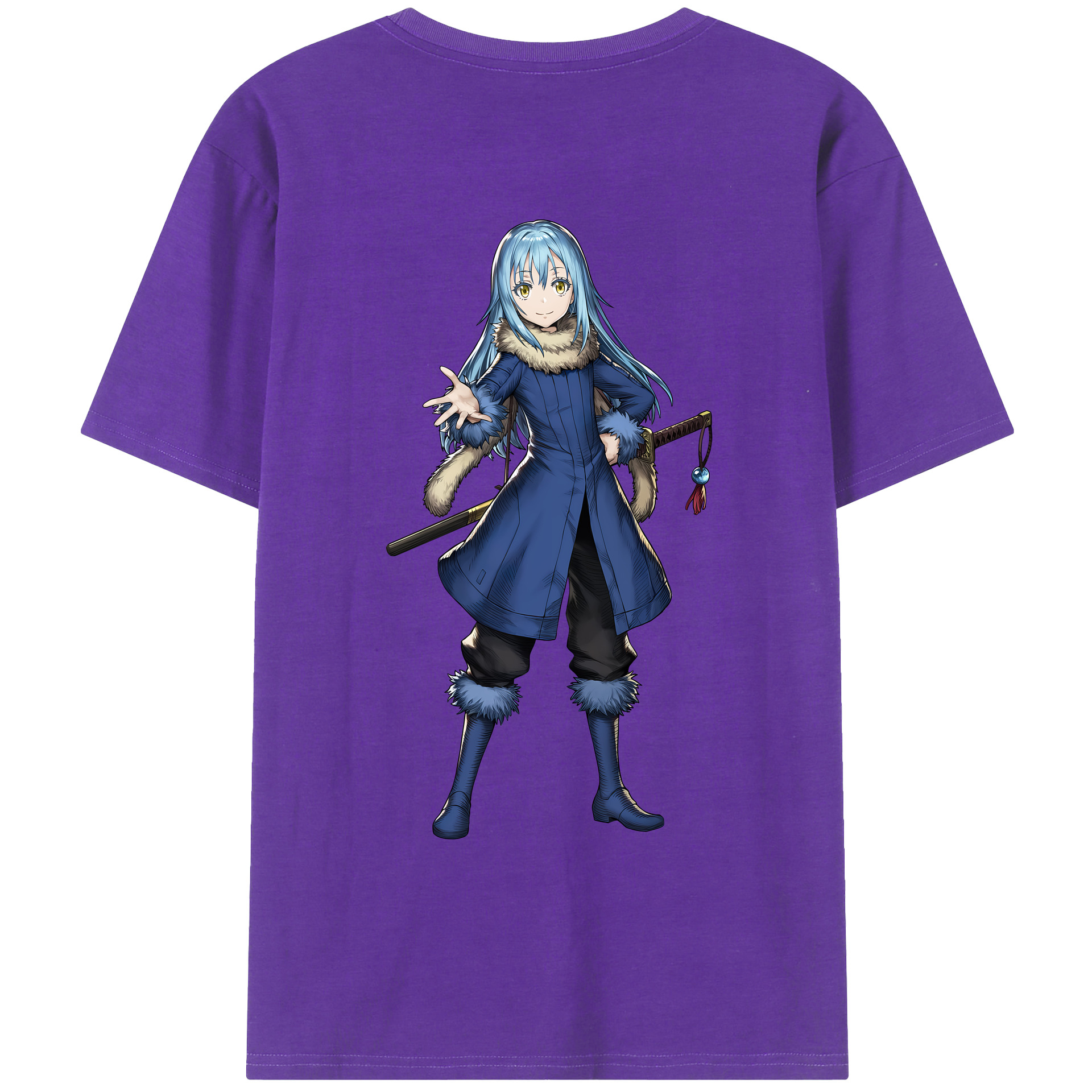 （画像用） 転スラ Regarding Reincarnated to Slime 綿100％ メンズ半袖Tシャツ（バックプリント） 通気性