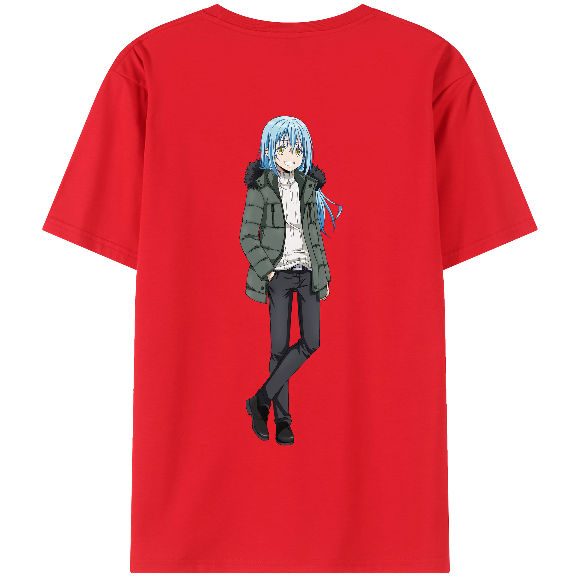 （画像用） 転スラ Regarding Reincarnated to Slime 綿100％ メンズ半袖Tシャツ（バックプリント） 通気性