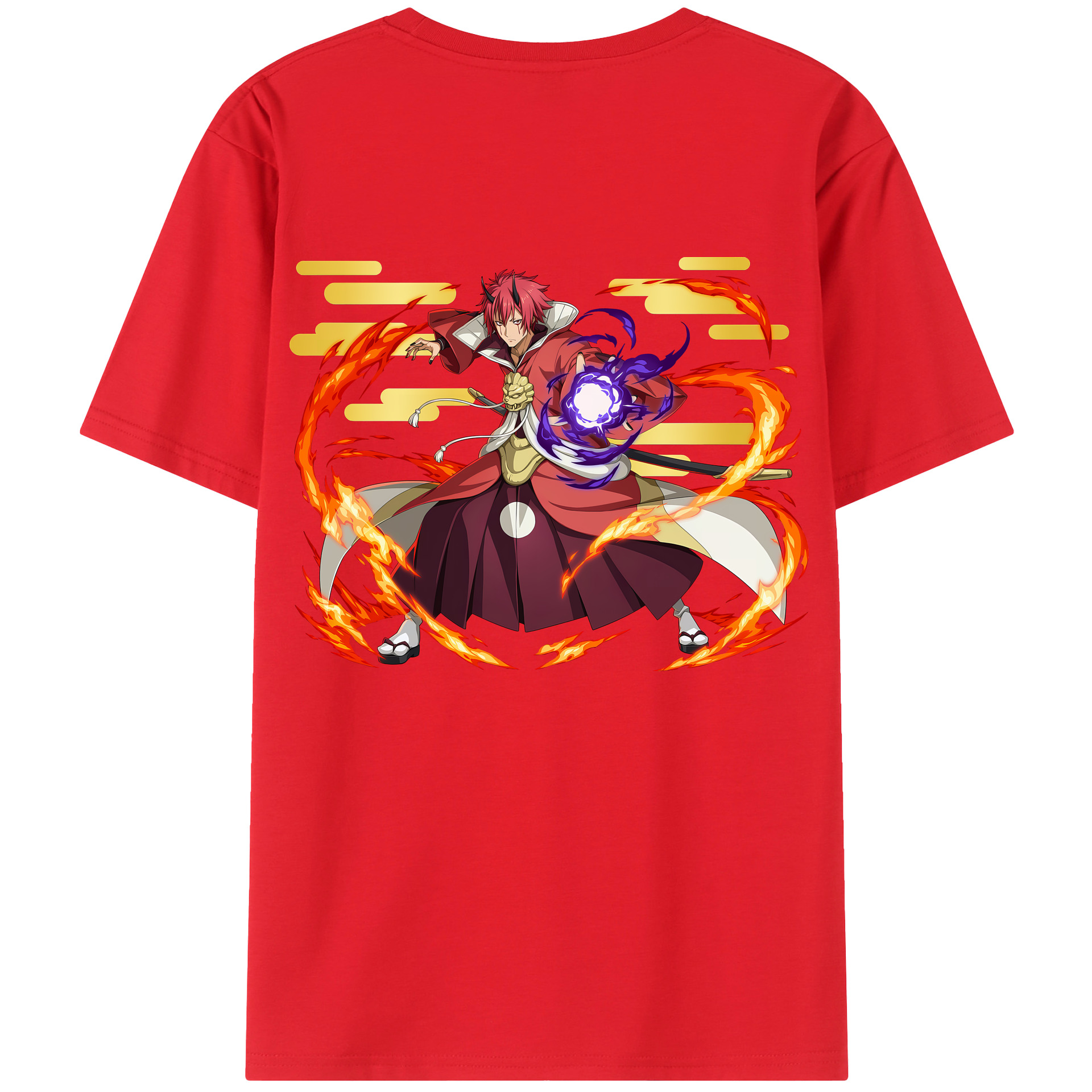 （画像用） 転スラ Regarding Reincarnated to Slime 綿100％ メンズ半袖Tシャツ（バックプリント） 通気性
