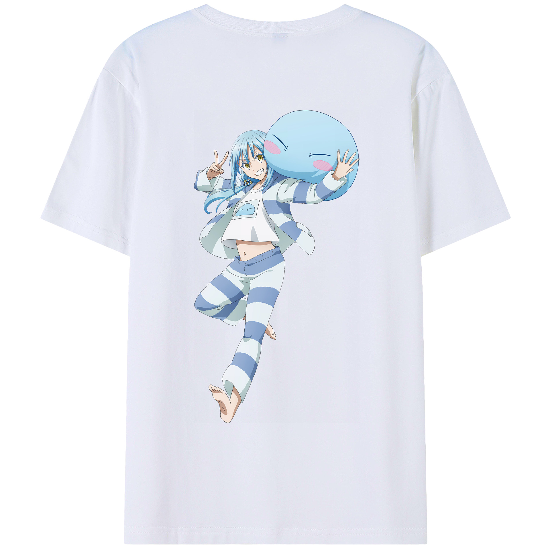 （画像用） 転スラ Regarding Reincarnated to Slime 綿100％ メンズ半袖Tシャツ（バックプリント） 通気性