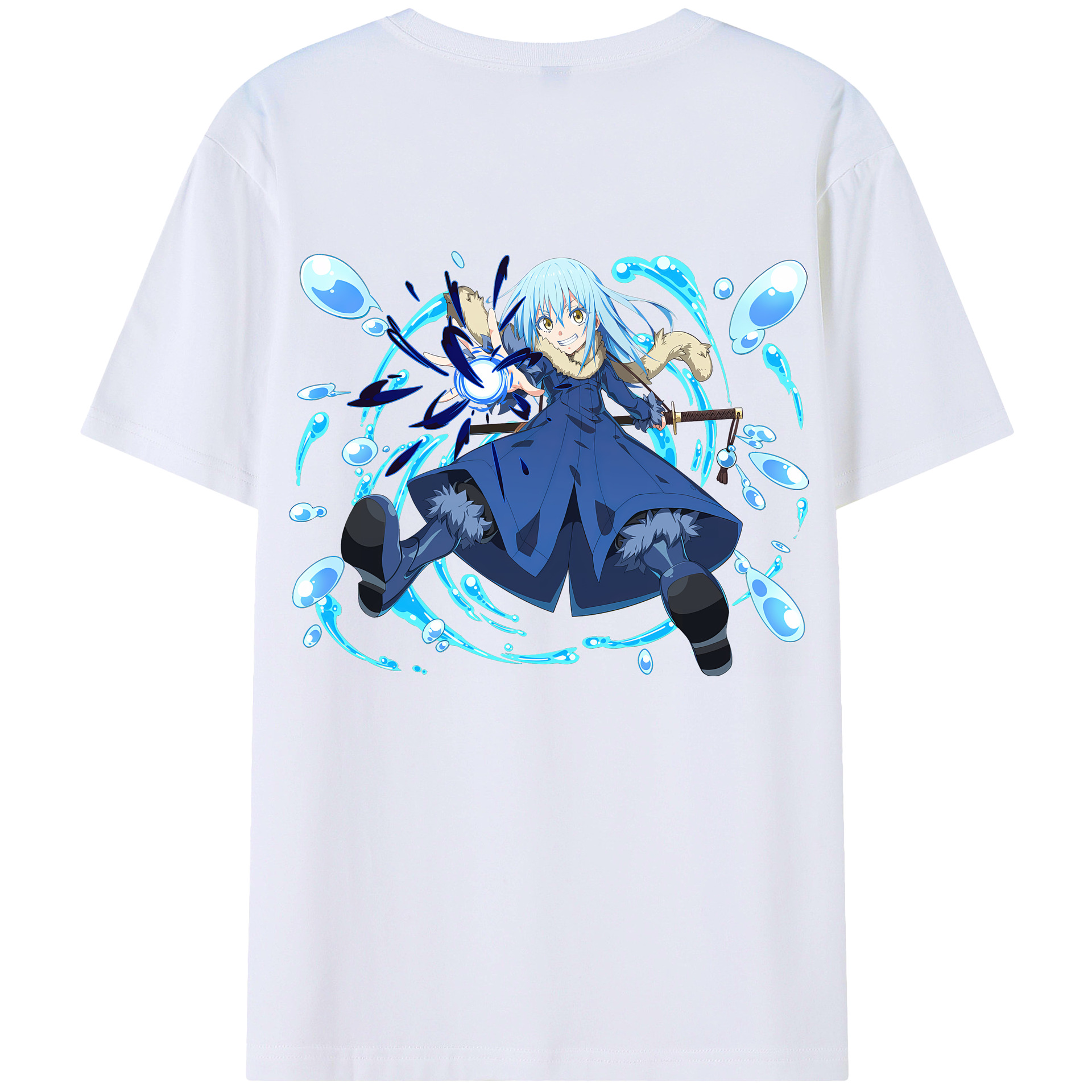 （画像用） 転スラ Regarding Reincarnated to Slime 綿100％ メンズ半袖Tシャツ（バックプリント） 通気性