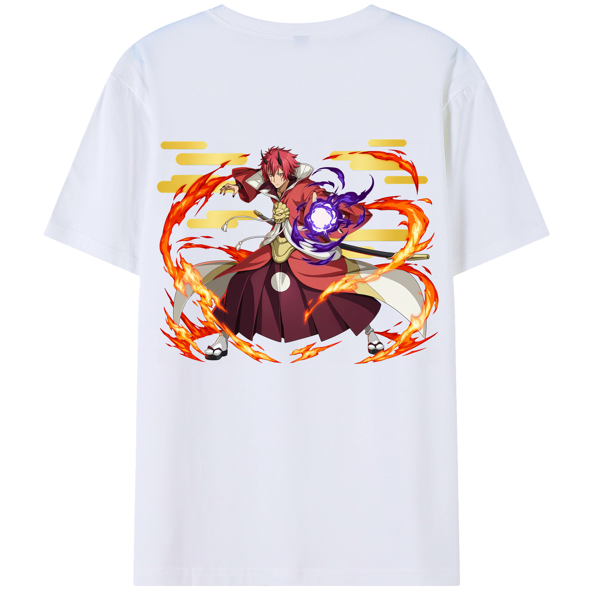 （画像用） 転スラ Regarding Reincarnated to Slime 綿100％ メンズ半袖Tシャツ（バックプリント） 通気性