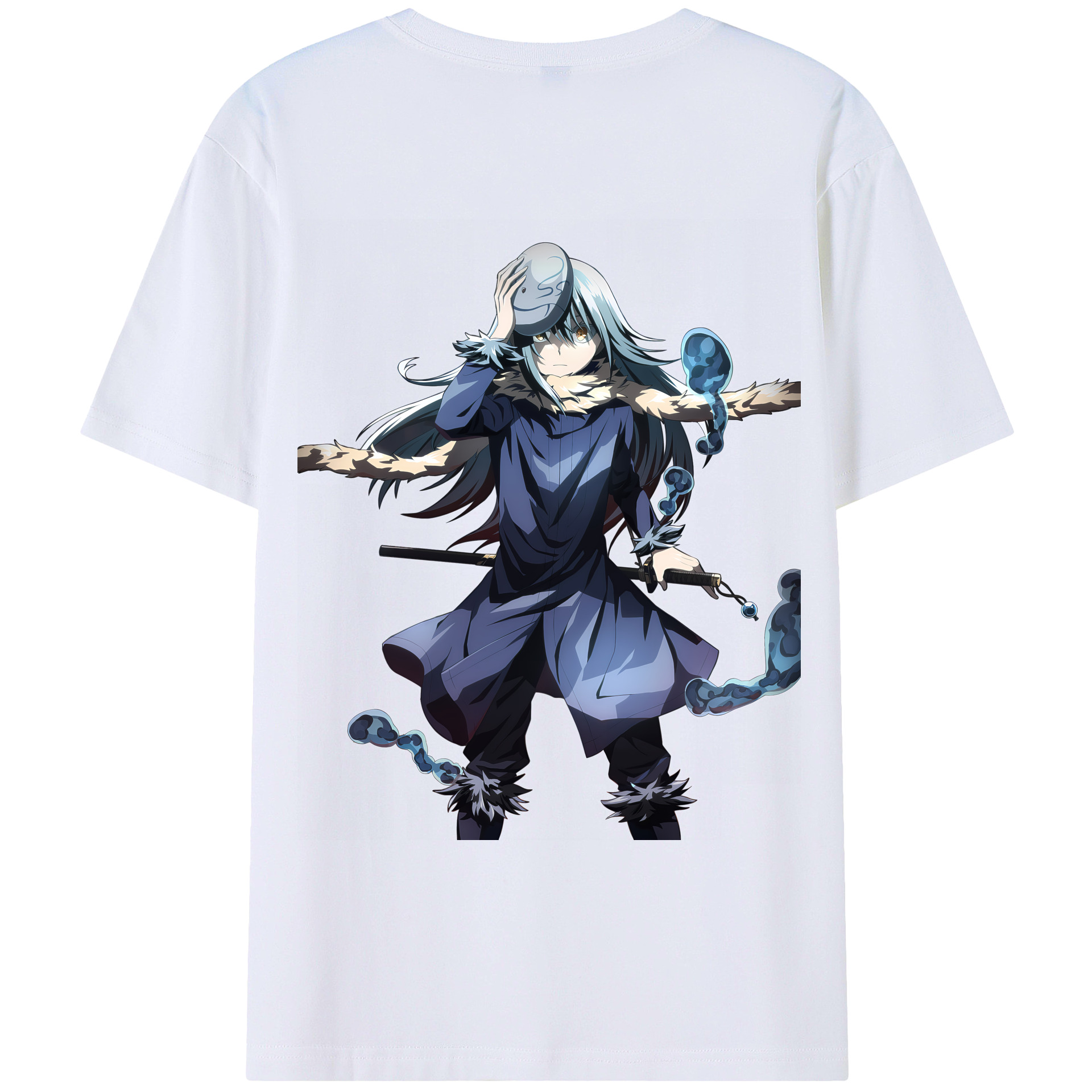 （画像用） 転スラ Regarding Reincarnated to Slime 綿100％ メンズ半袖Tシャツ（バックプリント） 通気性